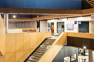 Interior view from the second level of the new Building C of Franskton campus