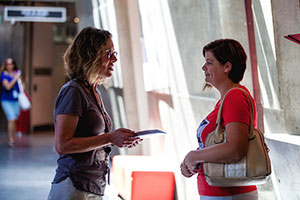 A jobseeker having an interview with a support worker.