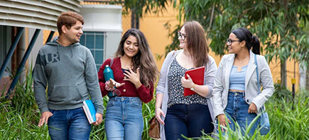 Students walking a path on campus